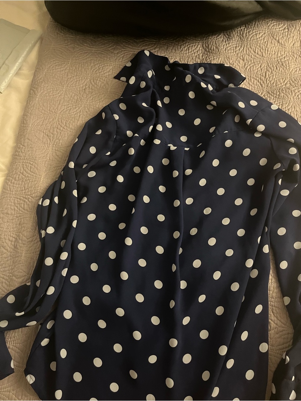 Express Navy and White Polka Dot Blouse